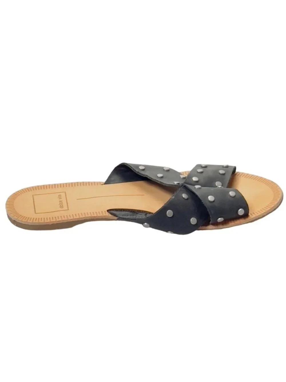 DOLCE VITA Women's Cary Black Studded Leather Cross Strap Sandals Flats Size 7M